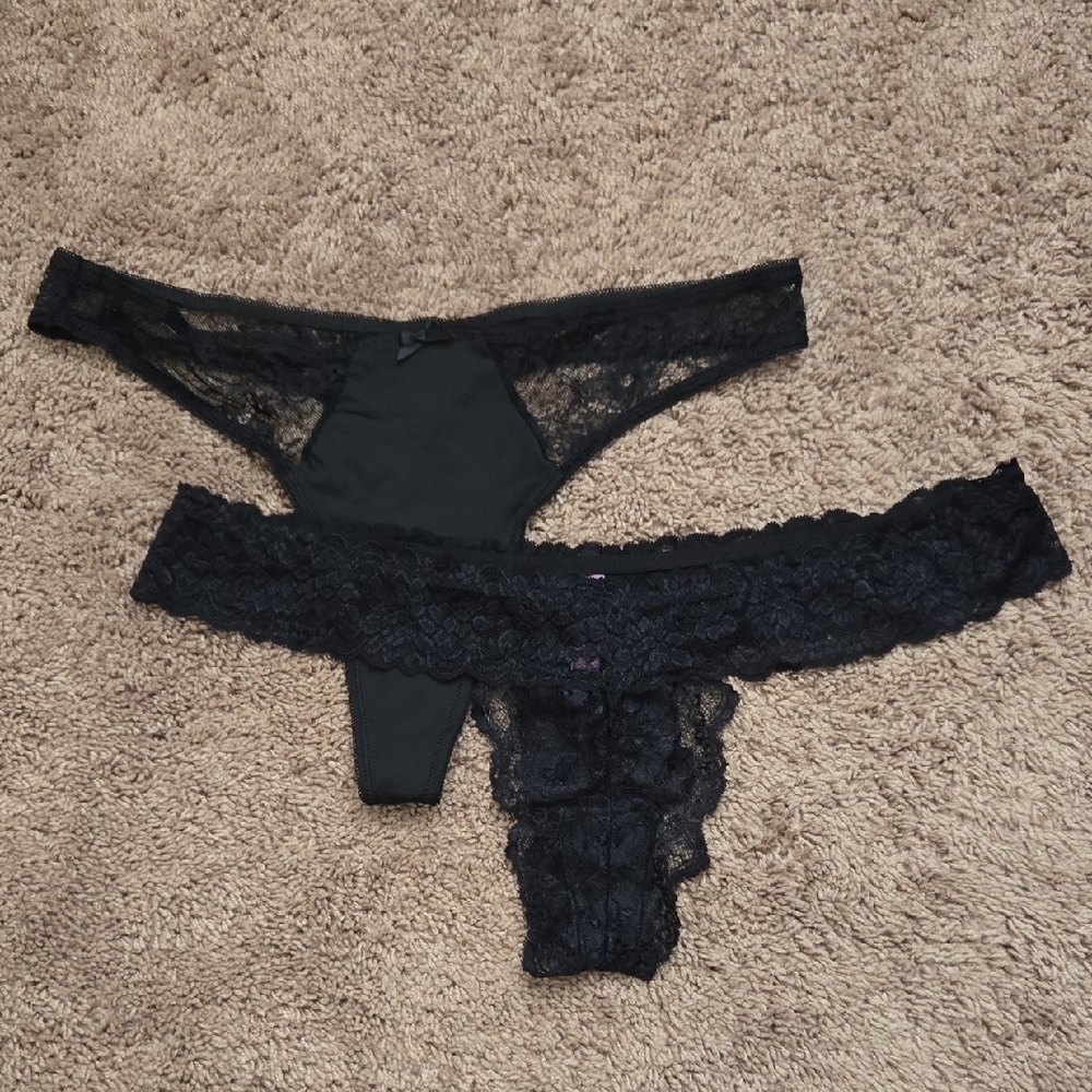 New Bundle Plus Size 2X Black Lace Thong Set Sexy Lingerie Intimates